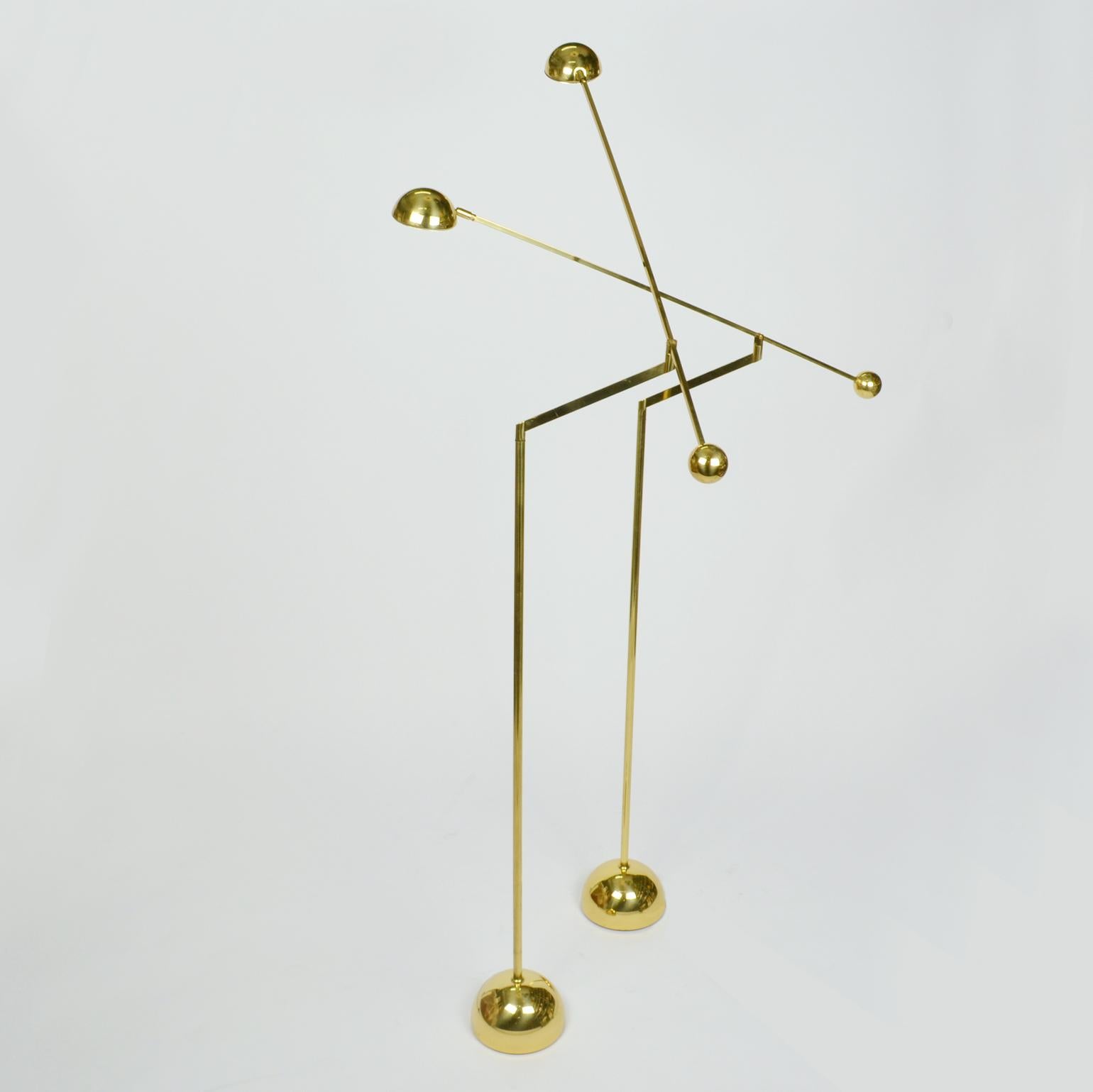 Pair of Minimal Brass Counter Balance Floor Lamps, 1970s 2