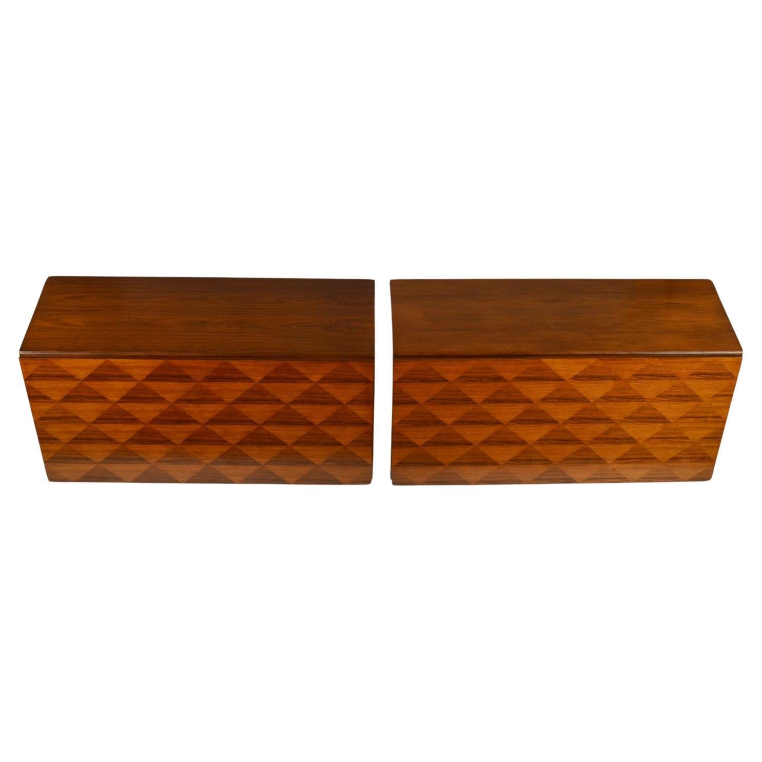 Pair of Minimal Wall Mounted 1960's Sideboards with Diamond Veneer