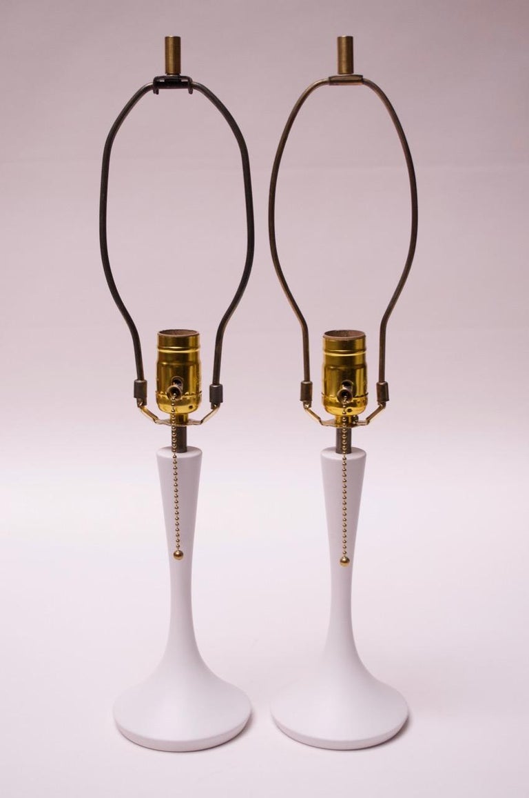 Pair of Minimal Wooden Midcentury Bedside Lamps with Shades For Sale at ...