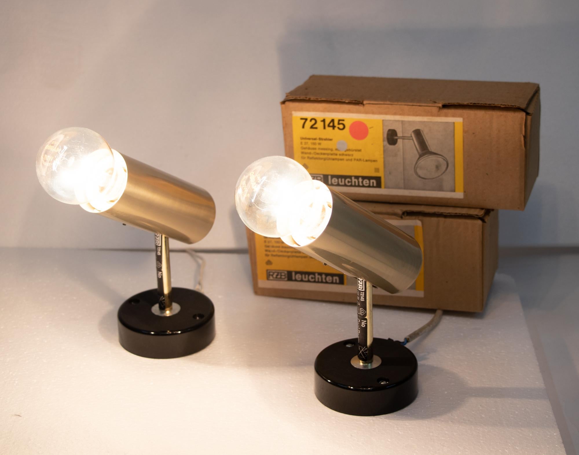 1960 Germany RZB Adjustable Minimalist Wall Sconce Brass Spot Light, Set of 2 For Sale 2