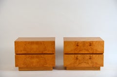 Pair of Minimalist 'Amboine' Burl Wood Nightstands by Design Frères
