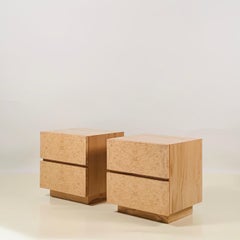 Pair of Minimalist 'Amboine' Burl Wood Nightstands by Design Frères