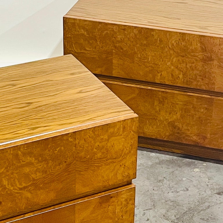 Pair of Minimalist 'Amboine' Burlwood Night Stands by Design Frères For