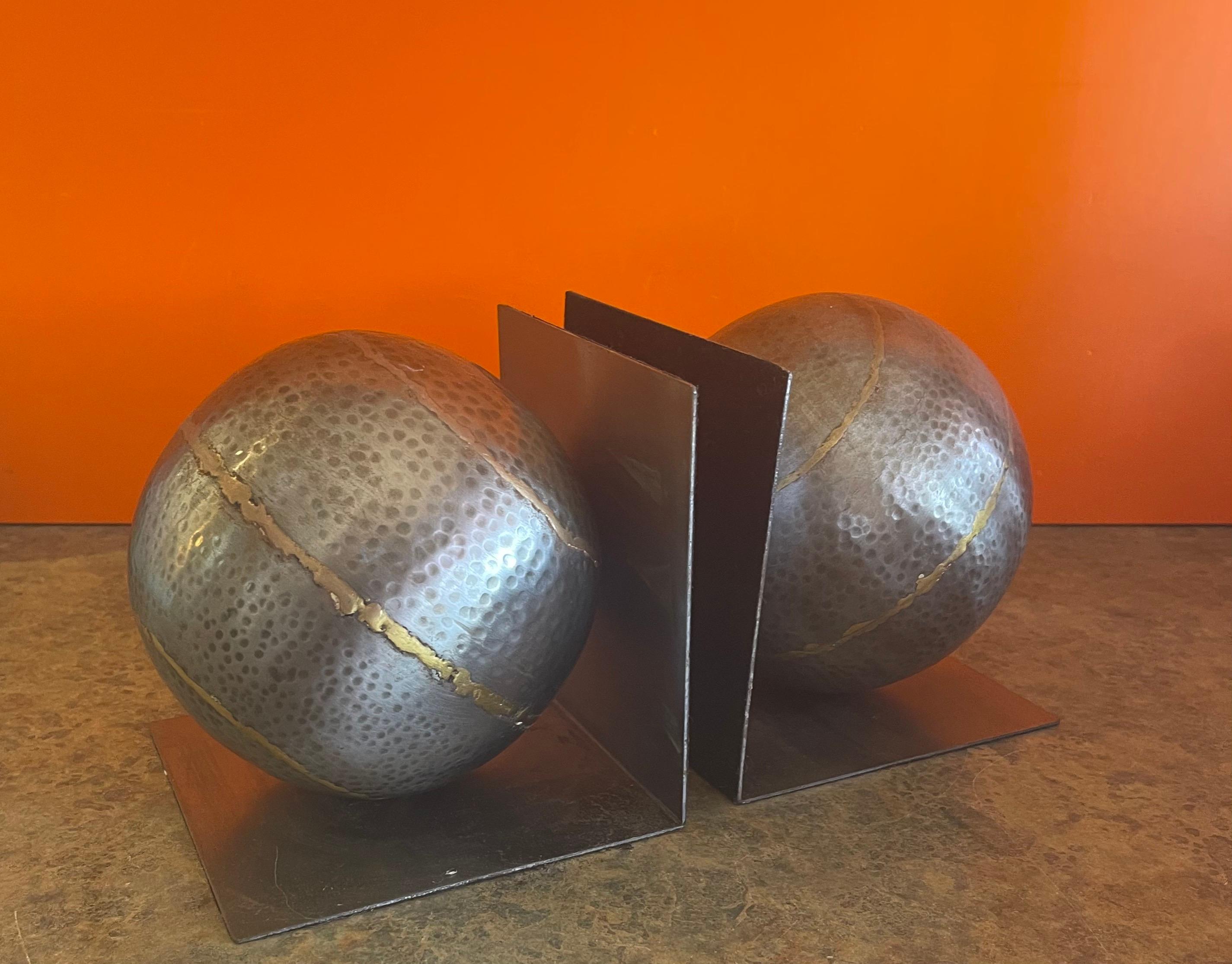 American Pair of Minimalist Bookends in Zinc and Brass by Arterriors