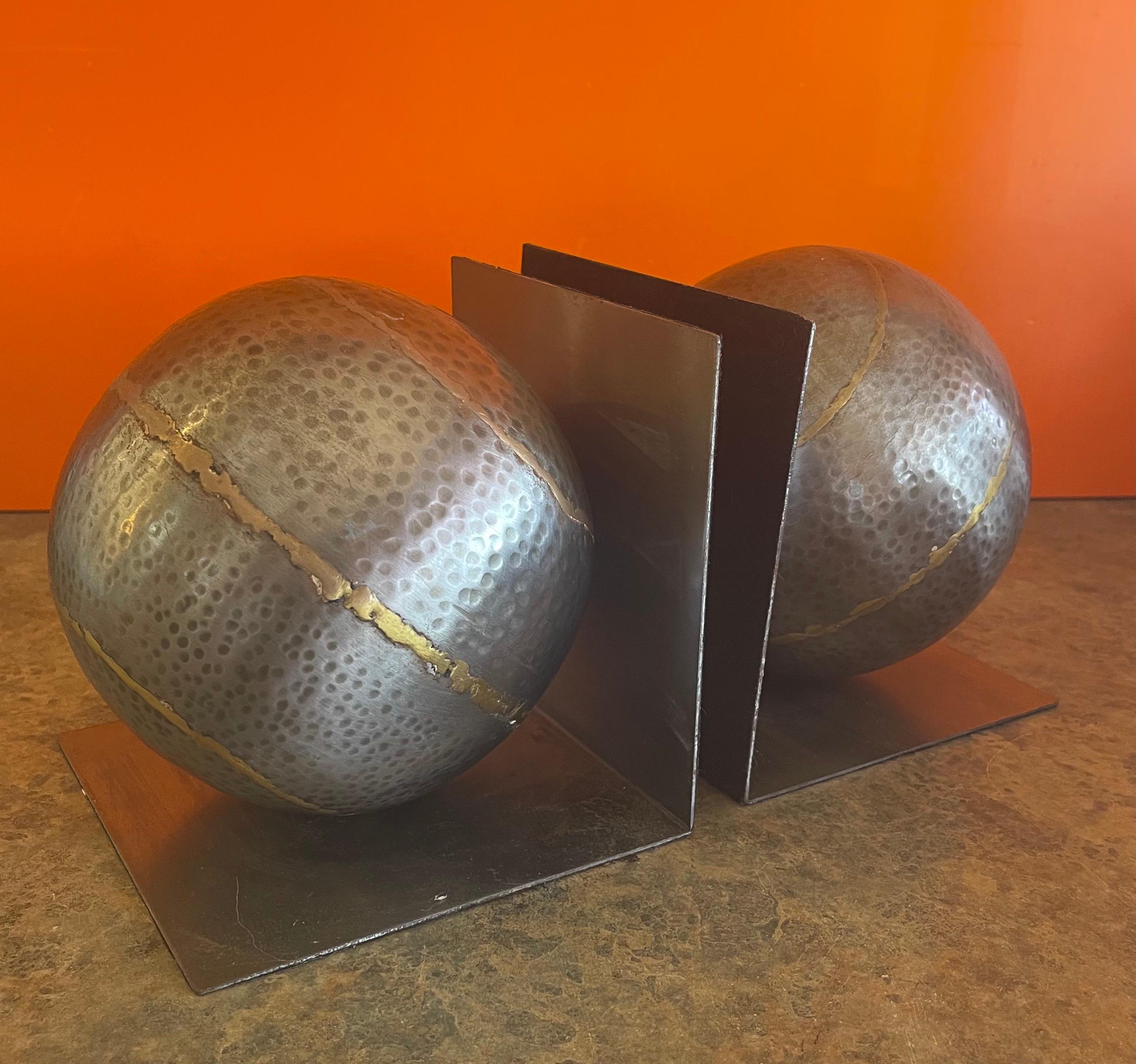 Cast Pair of Minimalist Bookends in Zinc and Brass by Arterriors