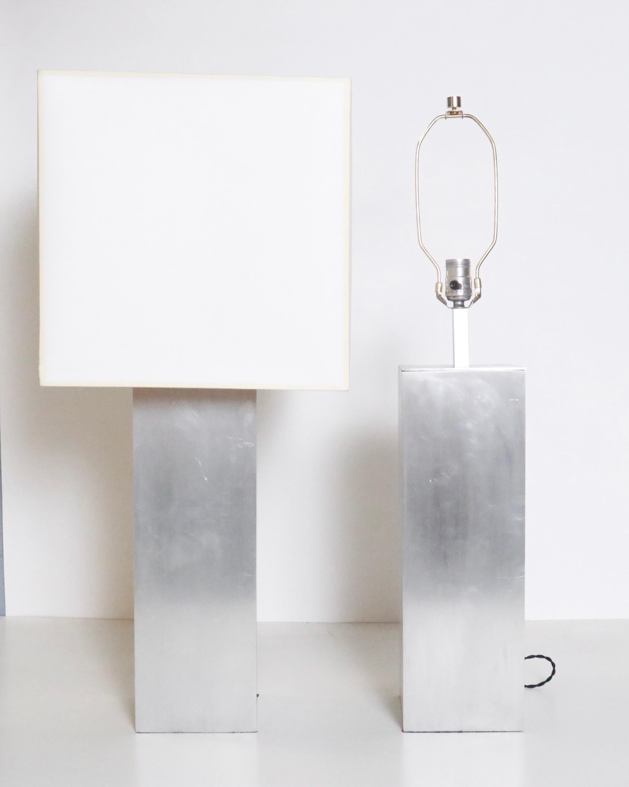 American Pair of Minimalist Brushed Metal Table Lamps