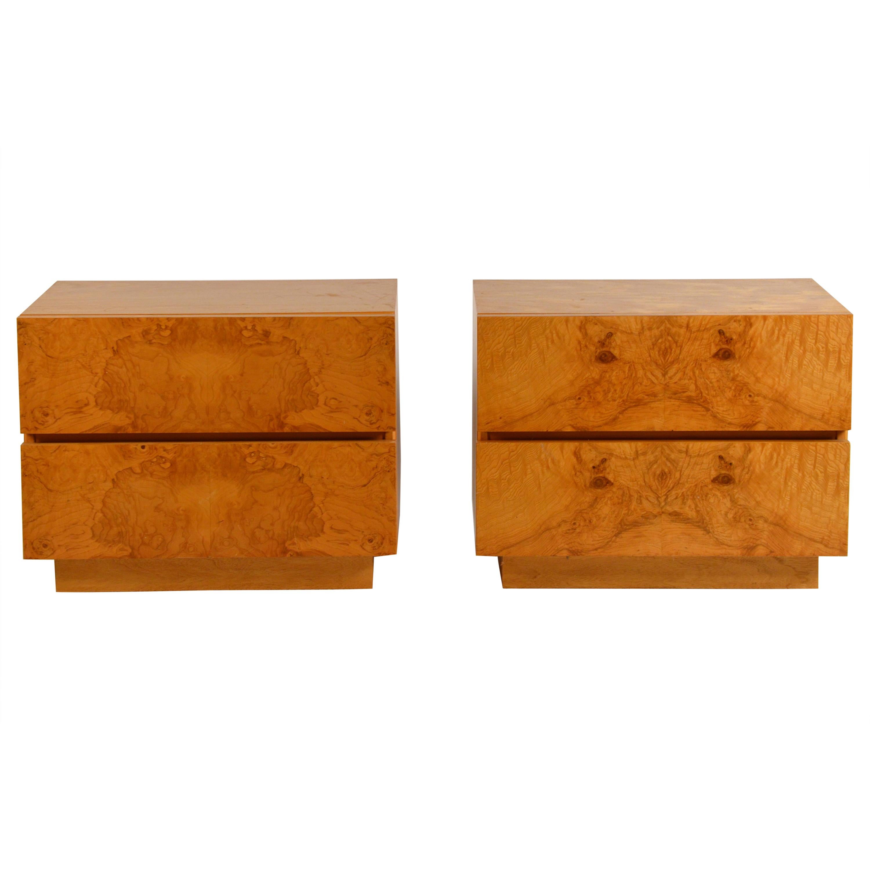 Pair of Minimalist 'Amboine' Burl Wood Nightstands by Design Frères For Sale