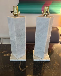 Pair of Minimalist Carrara Marble Lamps