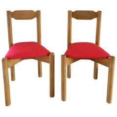 Pair of Minimalist Chairs Attributed to Guillerme & Chambron, France, 1960s