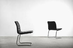Pair of Minimalist Chrome & Black Leather Club Chairs from Pol International