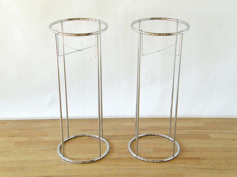Pair of Minimalist Chrome Plant Stands Tall and Round with Open Framework  at 1stDibs | tall chrome plant stand, chrome plant stand indoor, tall round plant  stand