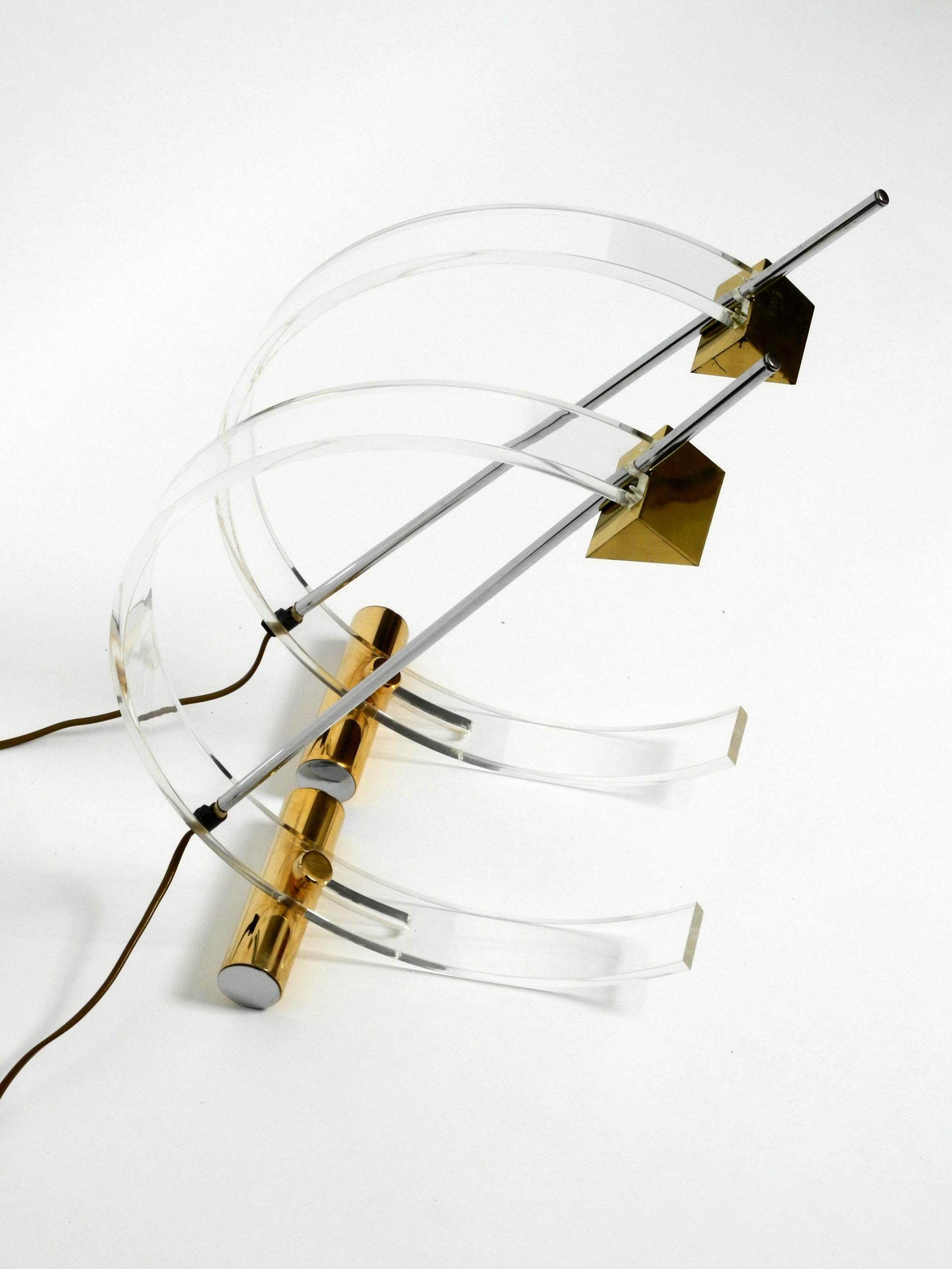 Metal Pair of Minimalist Design Postmodern Plexiglass Halogen Table Lamps from France