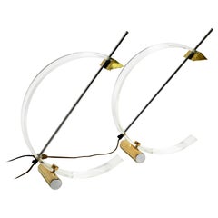 Pair of Minimalist Design Postmodern Plexiglass Halogen Table Lamps from France
