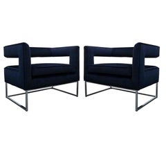 Pareja de Sillas Cubo con Respaldo Flotante Minimalistas en Terciopelo Azul
