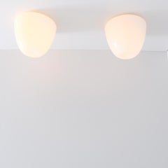 Pair of Minimalist Gunnel Nyman Ceiling Lamps in White Opaline Glass Idman 1950s