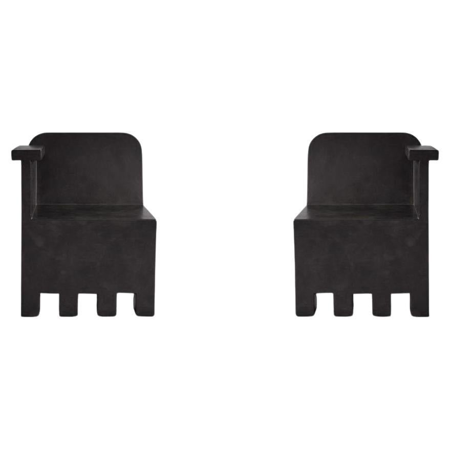 Pair of Minimalist Kamodo Armchairs, Coffee Colour, Fiber Concrete.