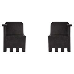 Pair of Minimalist Kamodo Armchairs, Coffee Colour, Fiber Concrete.