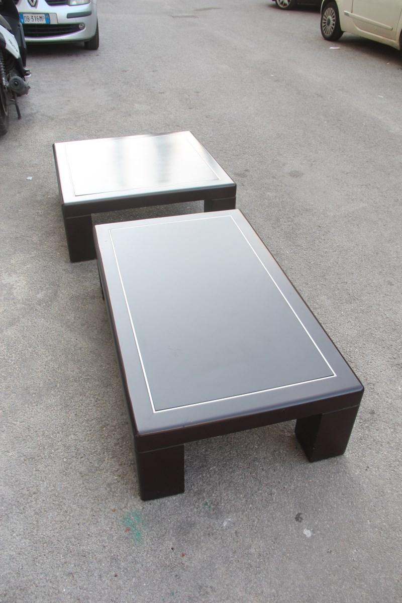 Late 20th Century Pair of Minimalist Low Tables in Brown and Aluminum Lacquer Italian Design, 1970 For Sale