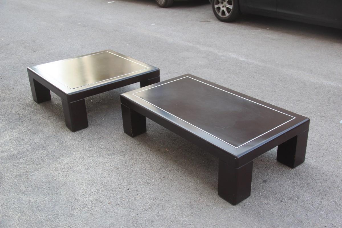 Pair of Minimalist Low Tables in Brown and Aluminum Lacquer Italian Design, 1970 For Sale 3
