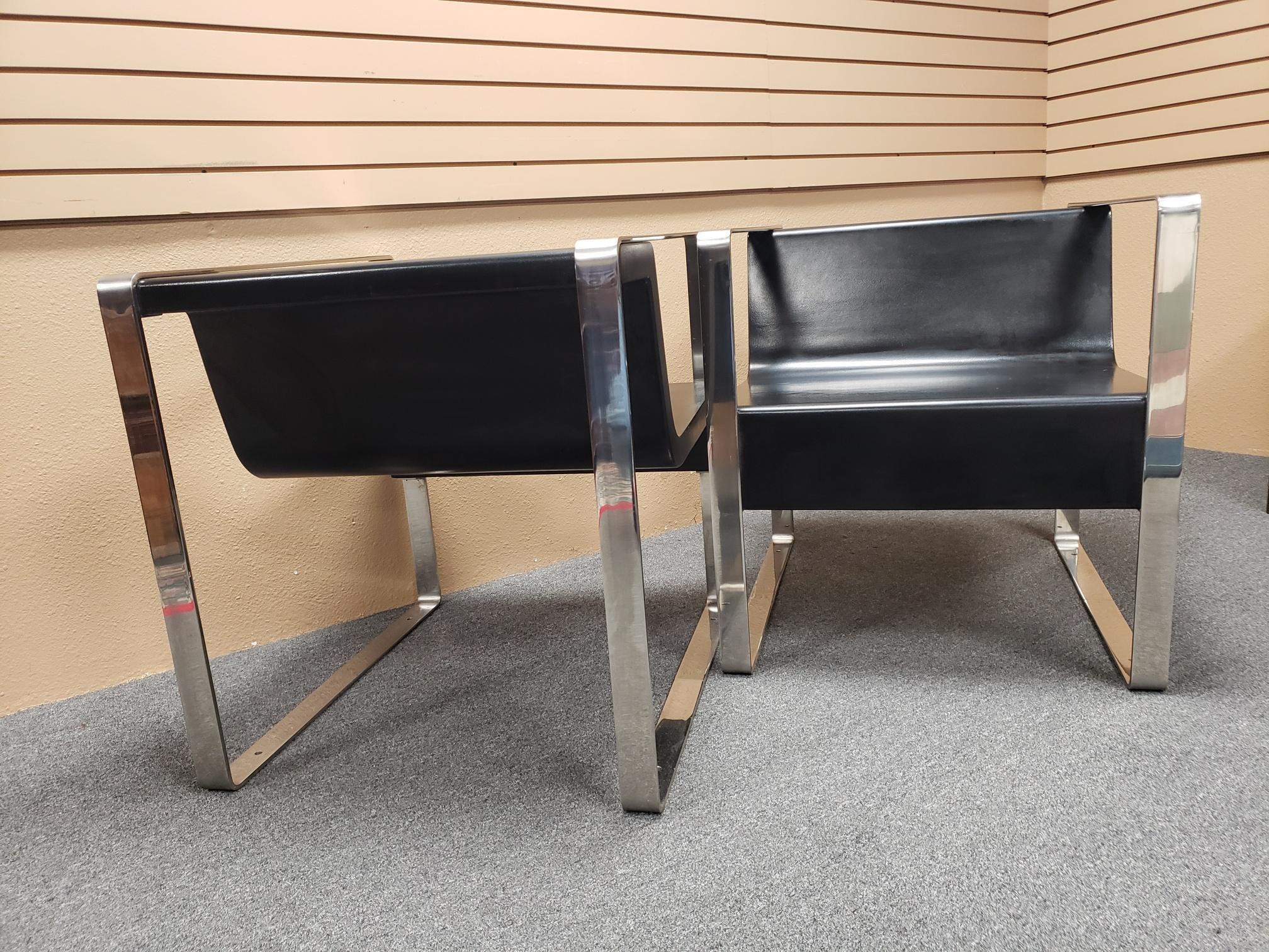 Pair of Minimalist Meeting Point Stainless Steel Lounge Chairs by Cabanes In Good Condition In San Diego, CA