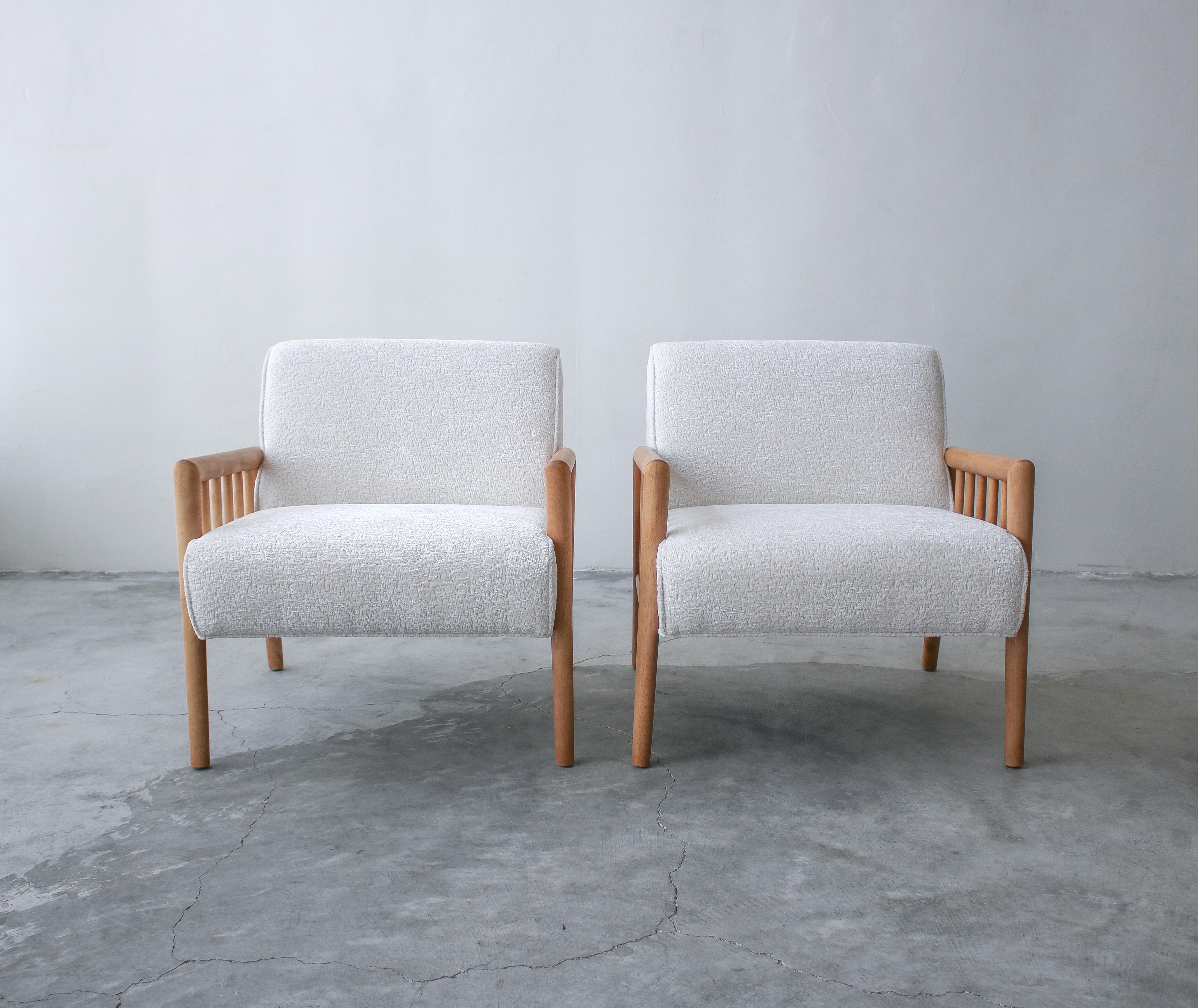 Bouclé Pair of Minimalist Midcentury Lounge Chairs by Conant Ball