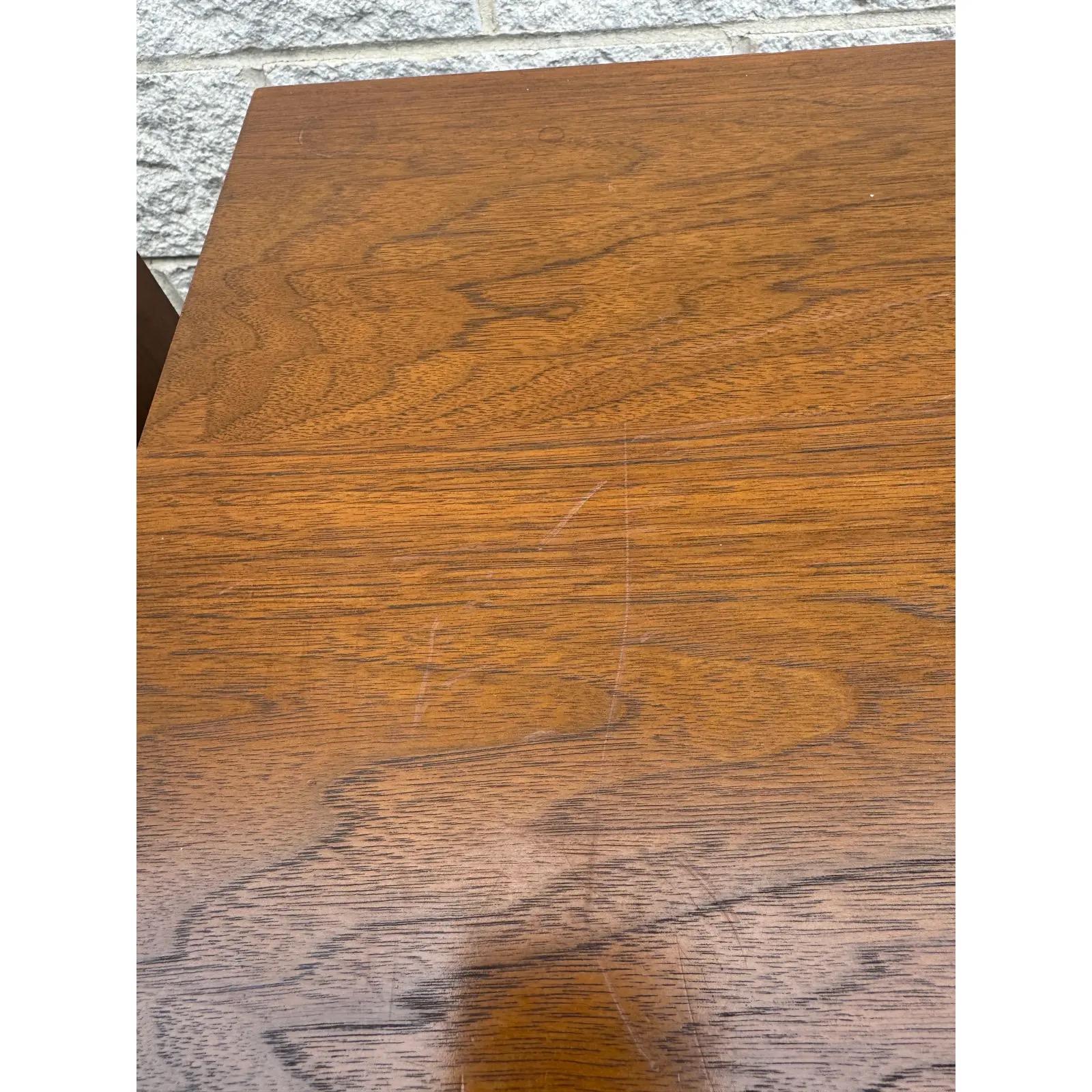 Pair of Minimalist Mid Century Modern Walnut Nightstands In Good Condition For Sale In Elkton, MD