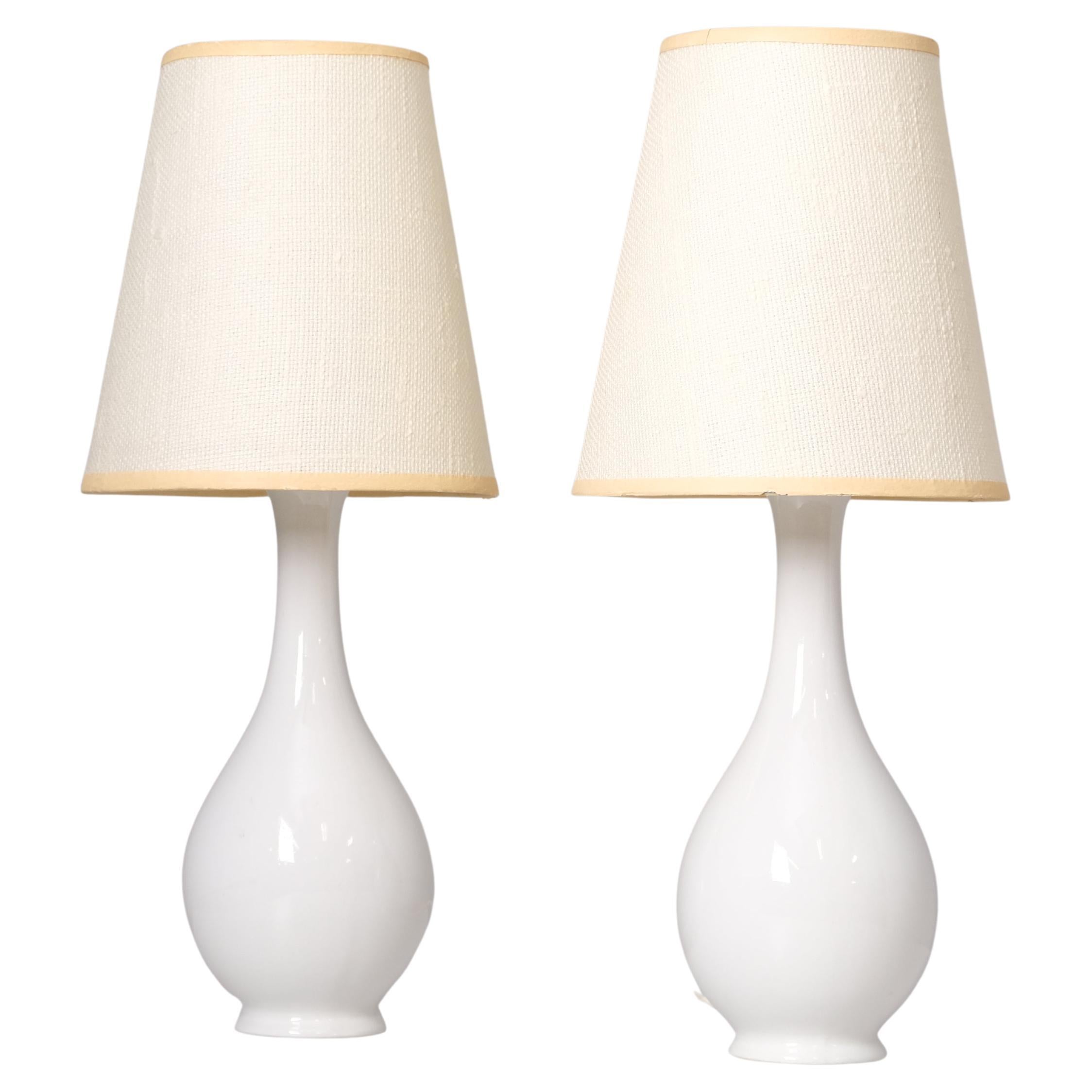 Pair of Minimalist Modernist Finnish Ceramic Table Lamps, Arabia 1950s