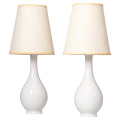 Pair of Minimalist Modernist Finnish Ceramic Table Lamps, Arabia 1950s