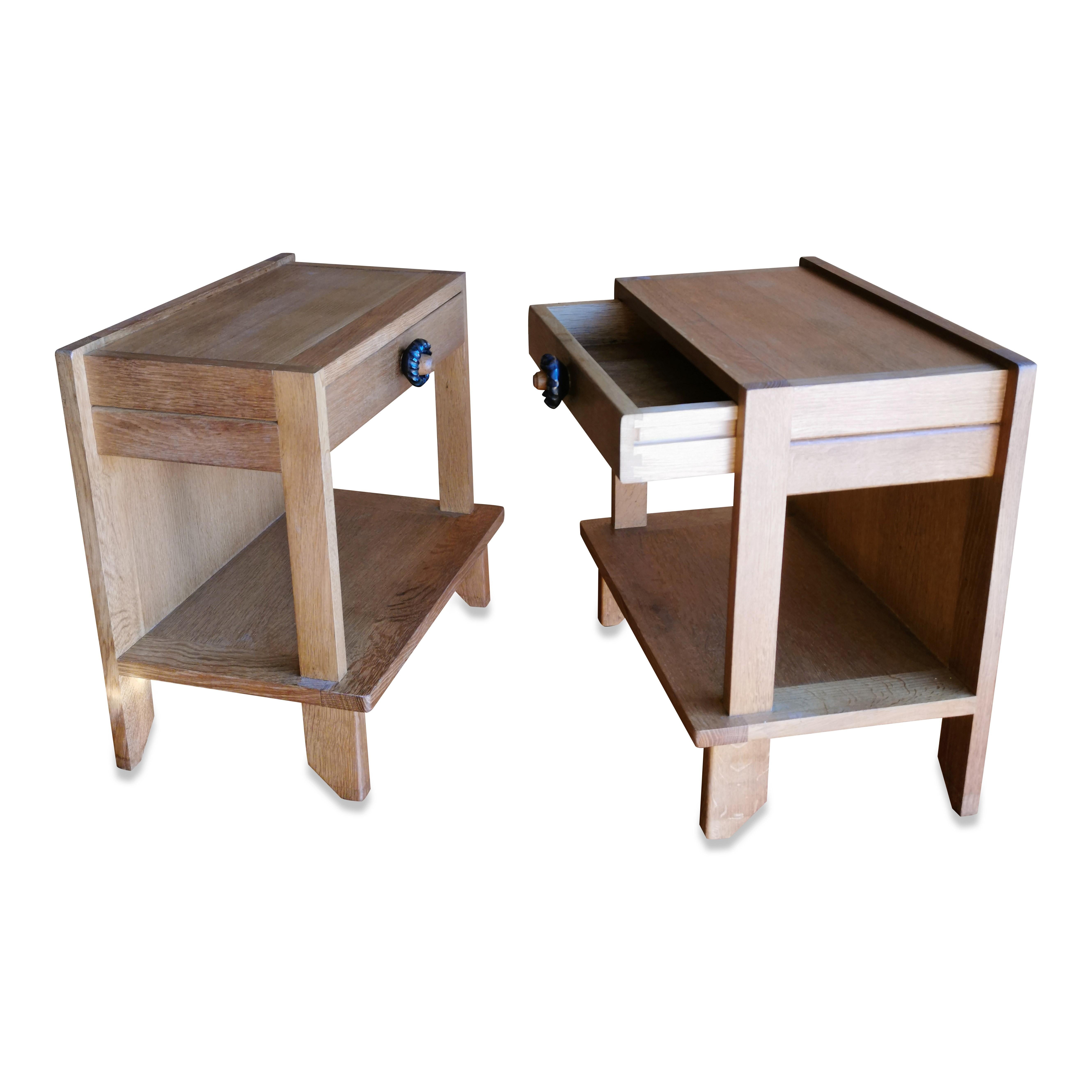 Ceramic Pair of Minimalist Nightstands by Guillerme & Chambron, France, 1970s