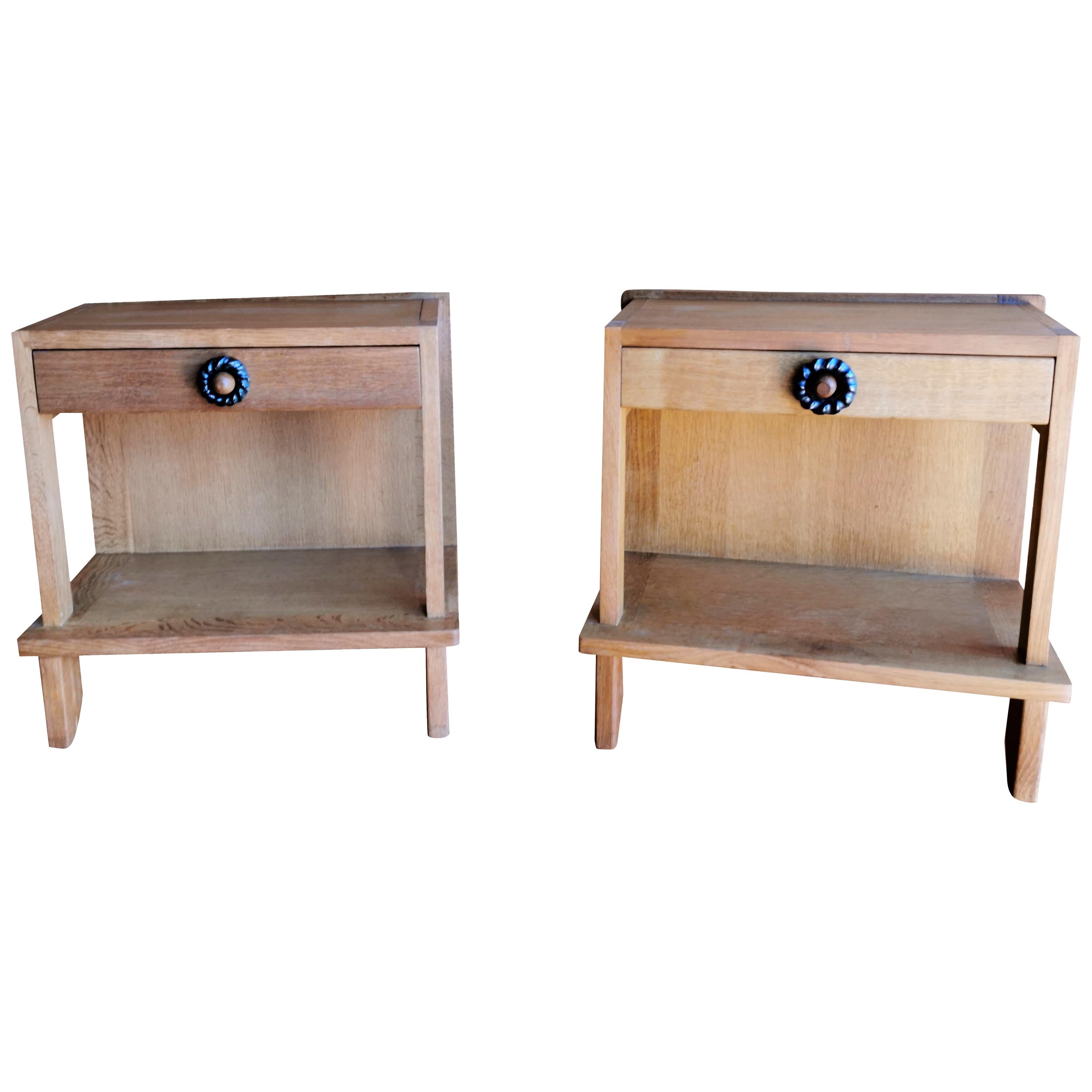 Pair of Minimalist Nightstands by Guillerme & Chambron, France, 1970s