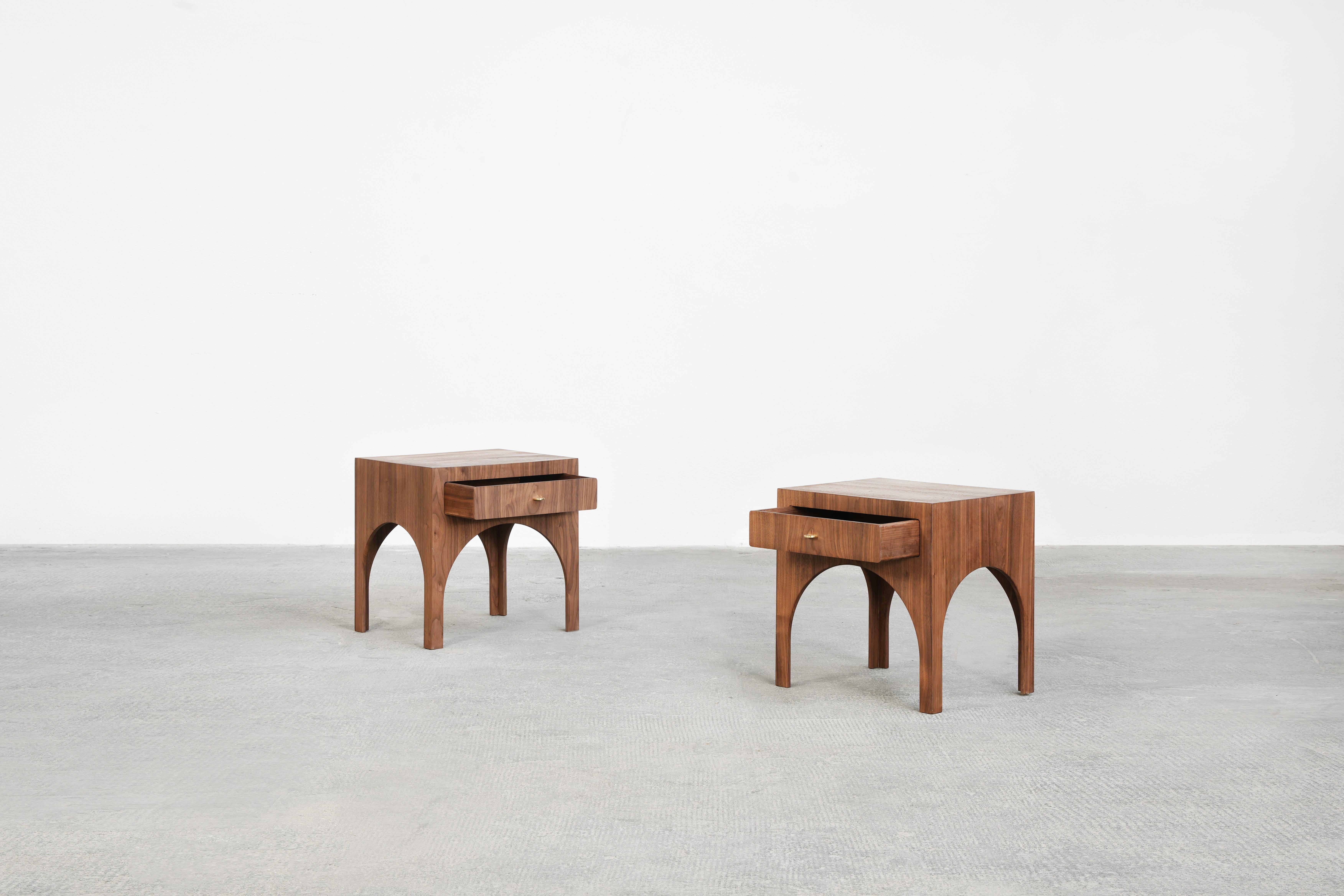 German Pair of Minimalist Nightstands Consoles Commodes 2 by Atelier Bachmann Walnut For Sale