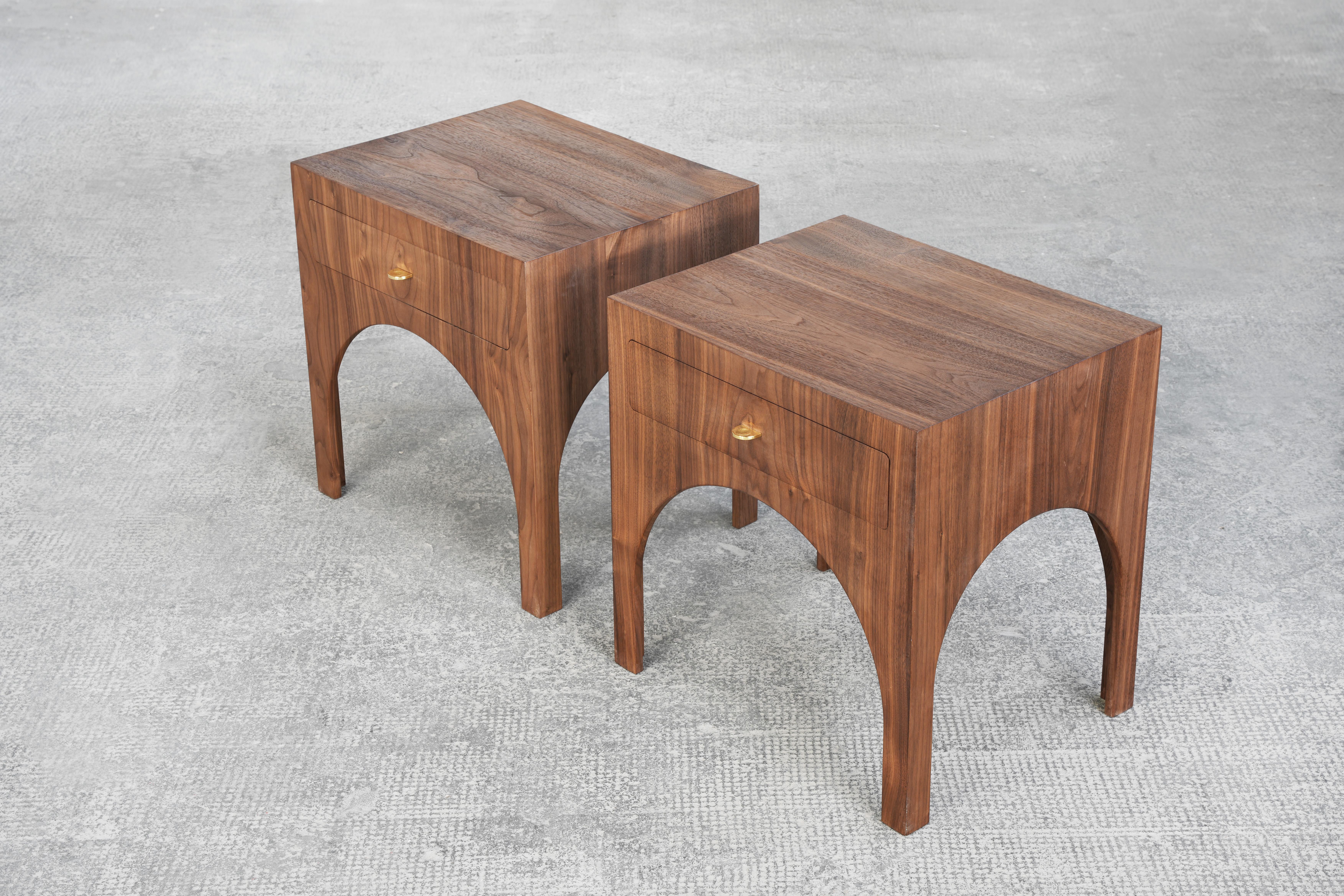 Contemporary Pair of Minimalist Nightstands Consoles Commodes 2 by Atelier Bachmann Walnut For Sale