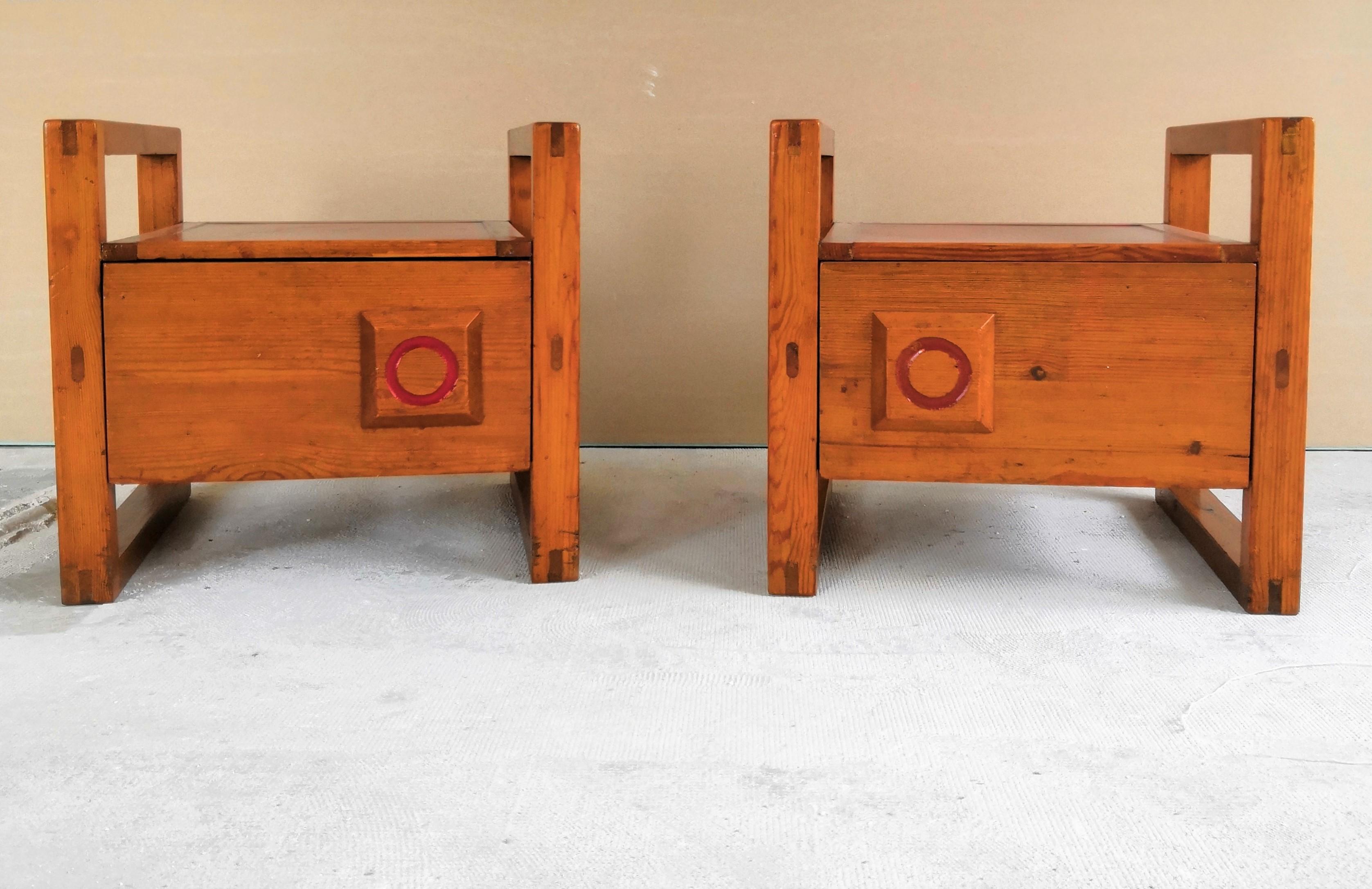 Mid-20th Century Two Minimalist Pinewood Nightstands in the Style of Charlotte Perriand, 1960s