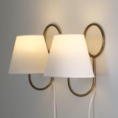 Pair of Minimalist Nordic Modern Brass & Fabric Scones, c. 1950s
