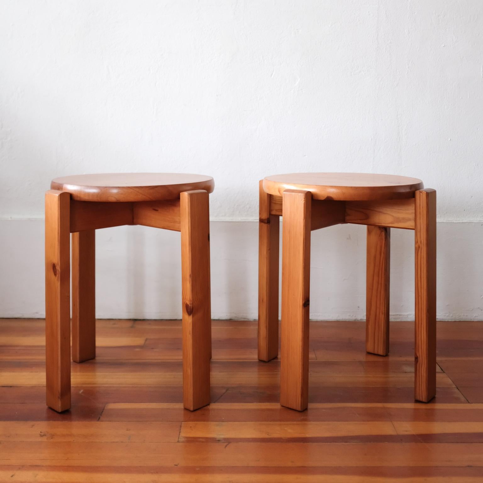 Unknown Pair of Minimalist Pine Side Tables or Stools, 1960s