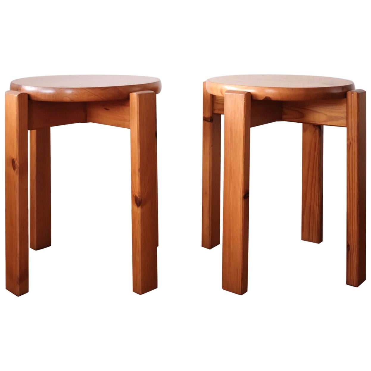 Pair of Minimalist Pine Side Tables or Stools, 1960s