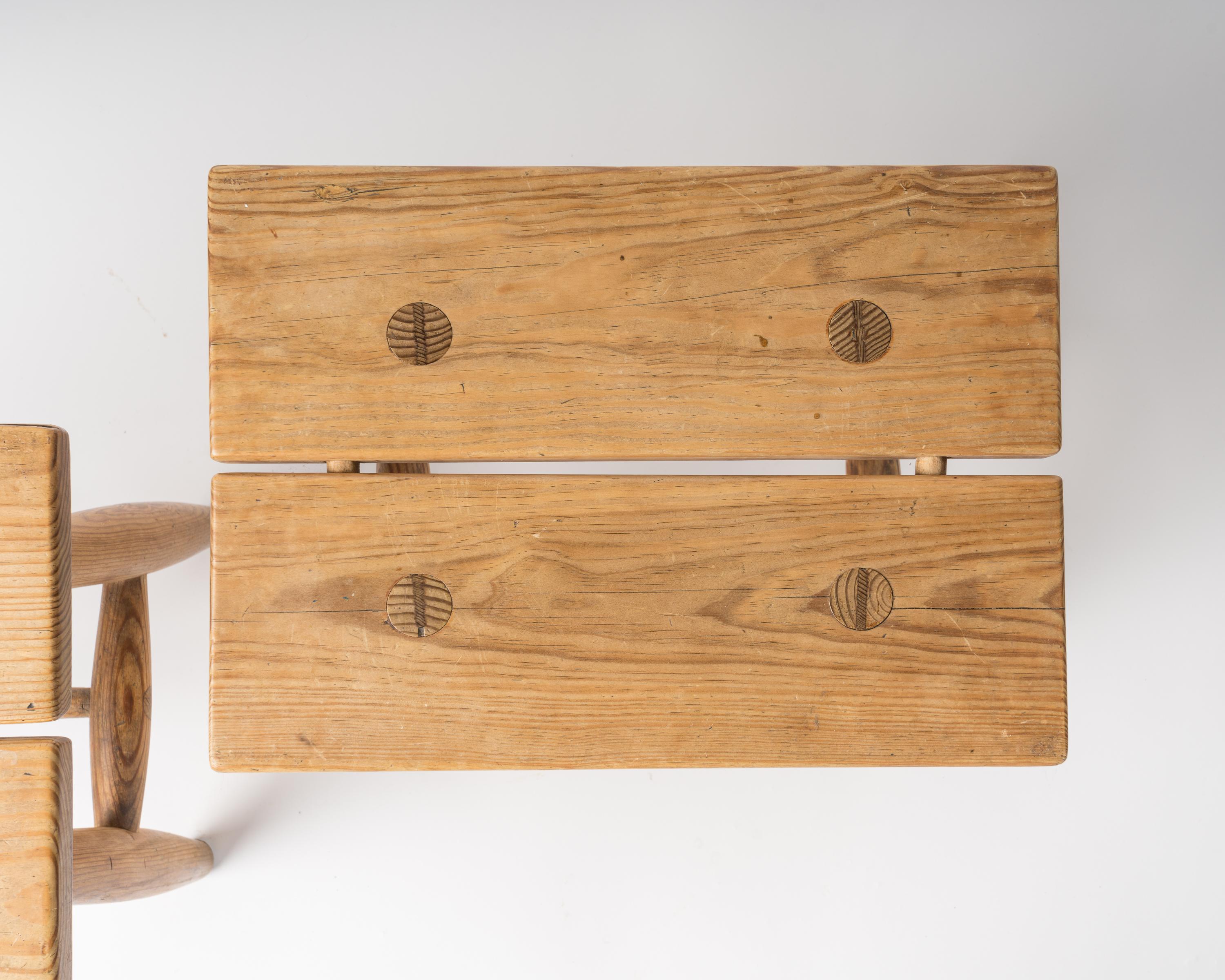 Late 20th Century Pair of Minimalist Pinewood Stools, France, 1970s For Sale