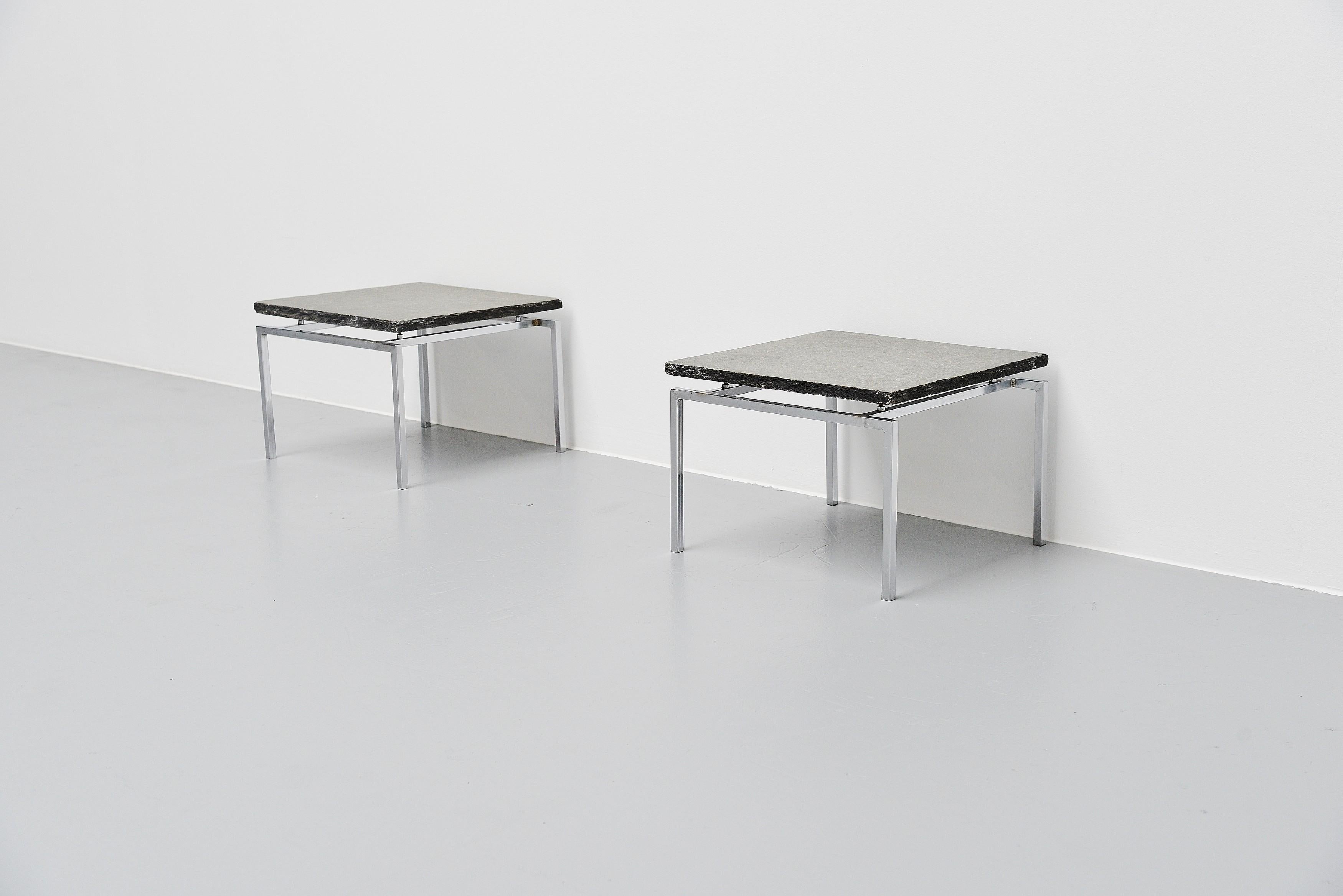 Scandinavian Modern Pair of Minimalist Slate Side Tables, Denmark, 1960