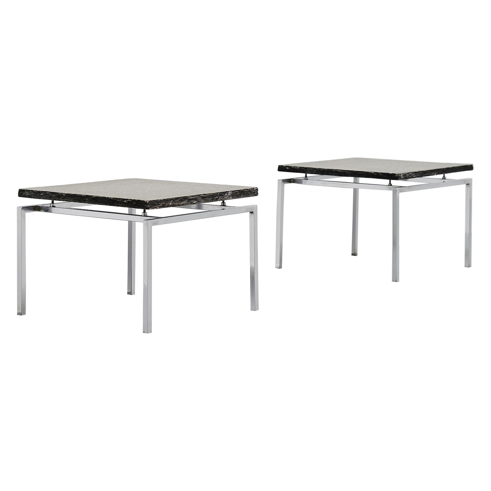 Pair of Minimalist Slate Side Tables, Denmark, 1960