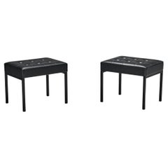Pair of Minimalist Stools in Steel and Black Upholstery 