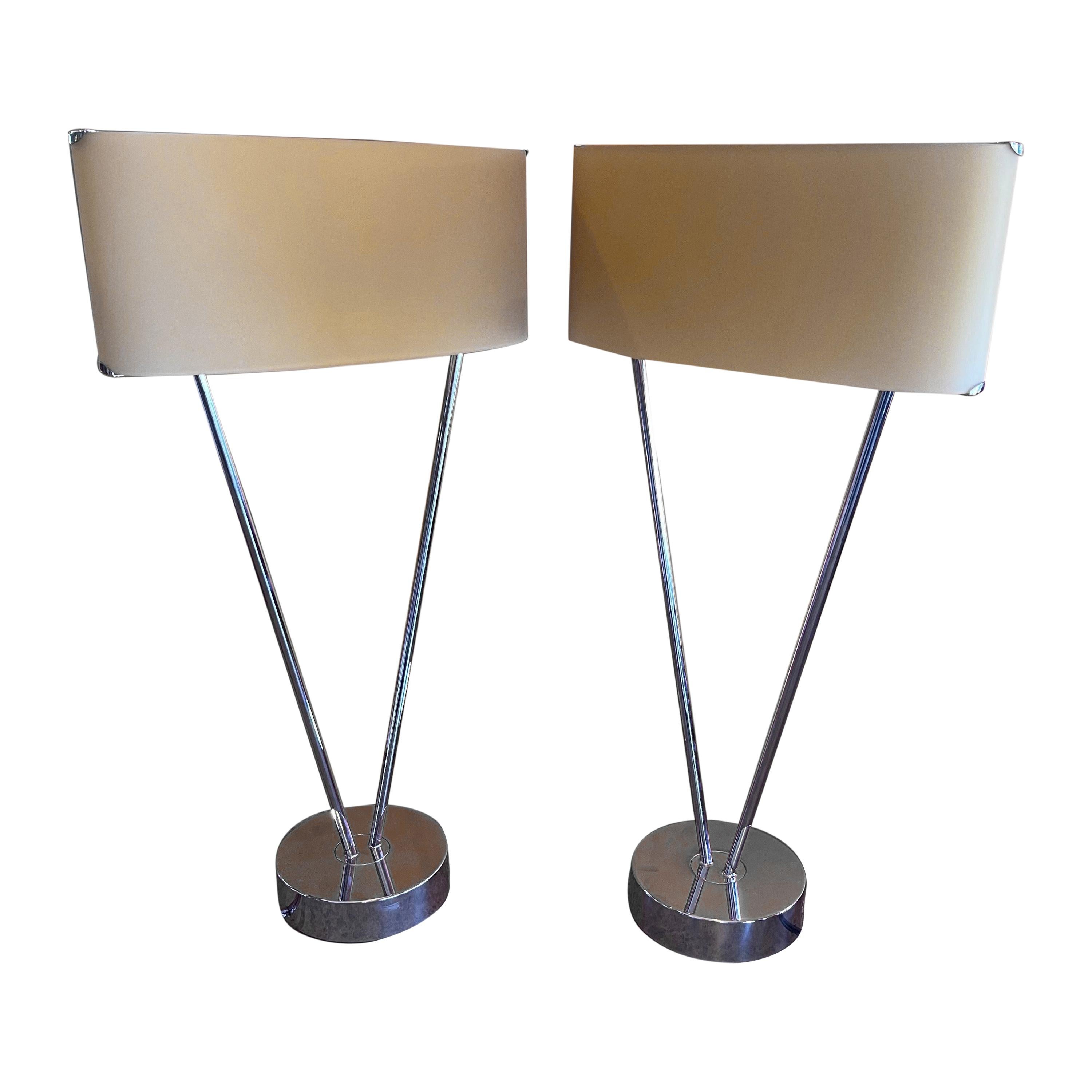 Pair of Minimalist "Vittoria" Chrome Table Lamps by Leucos