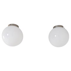 Pair of Minimalist White Glass Ball Flush Mounts, Finland 1950s