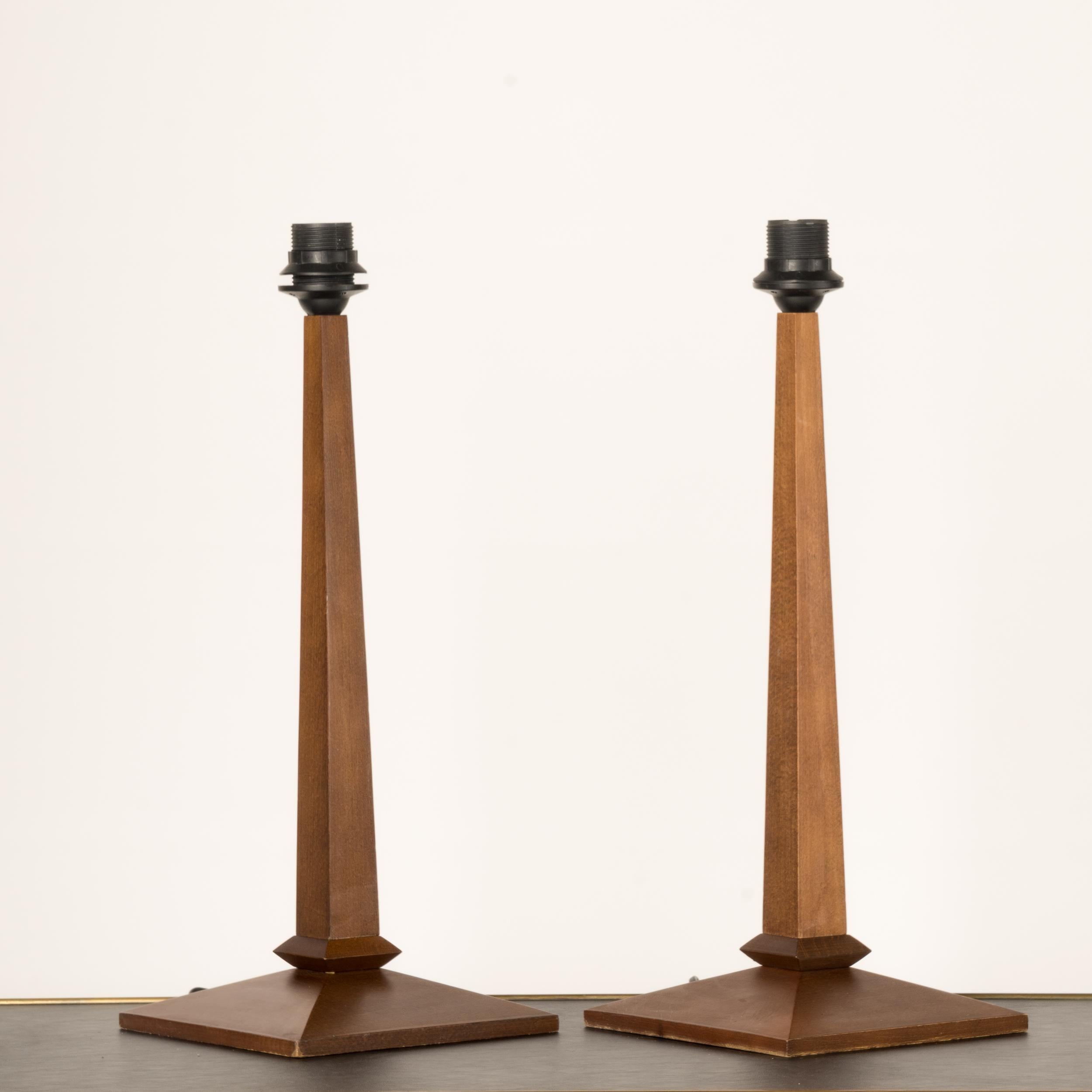 Pair of Minimalist Wood Table Lamps - France 1970's In Fair Condition In New York, NY