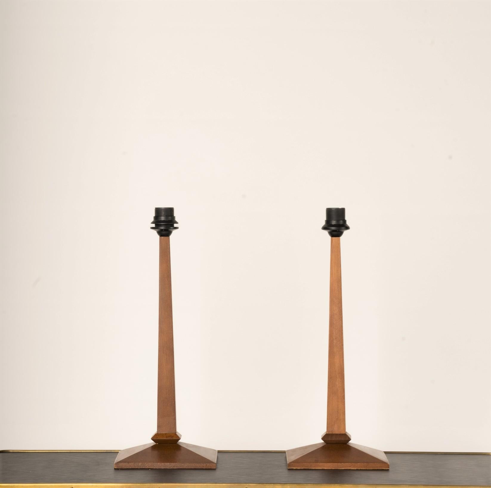 Late 20th Century Pair of Minimalist Wood Table Lamps - France 1970's