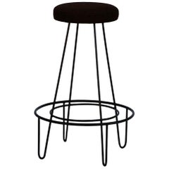 Pair of Minimalist Bar Stools with Brown Suede Seats