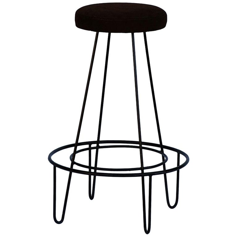 Pair Of Minimalistic Bar Stools With, Brown Suede Bar Stools