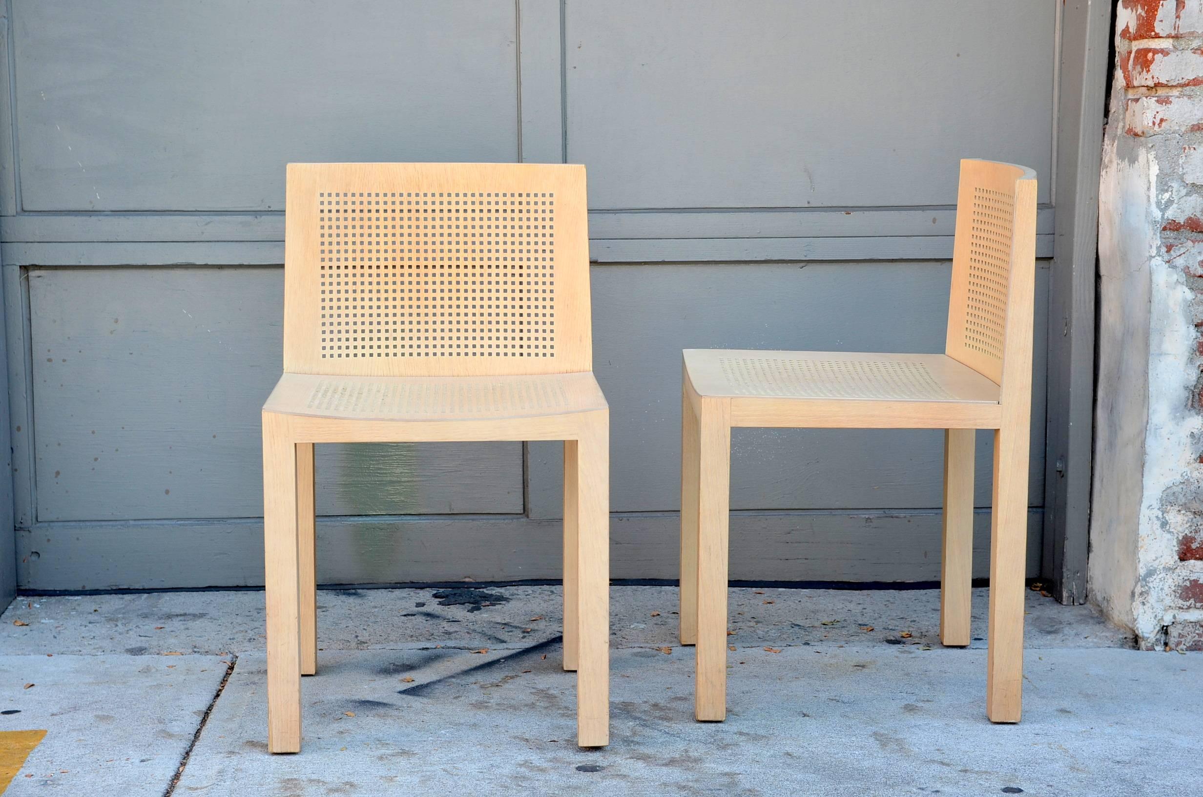 Varnished Pair of Minimalistic Beechwood Side Chairs For Sale