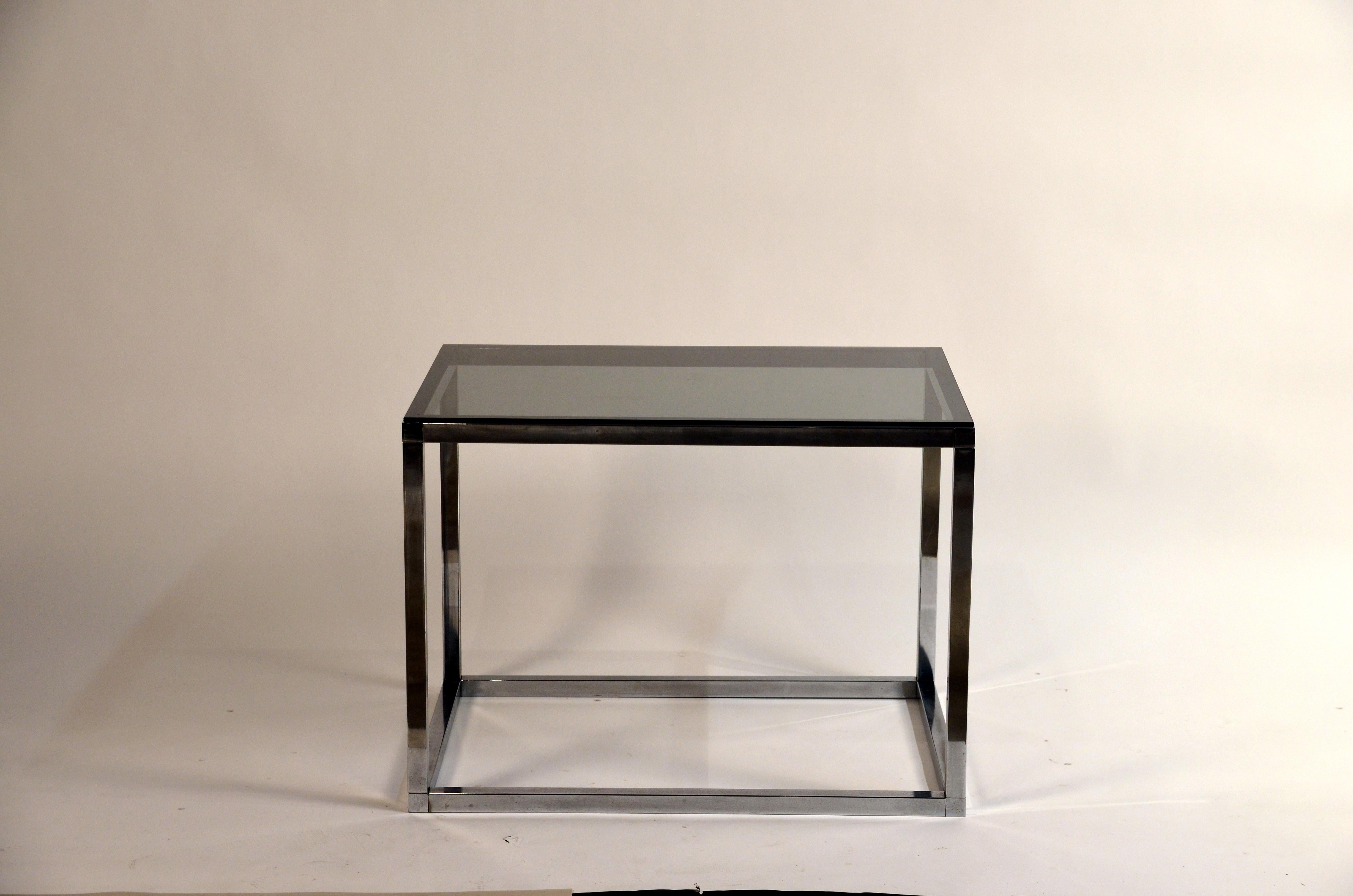American Pair of Minimalistic Chrome and Smoked Glass Side or End Tables