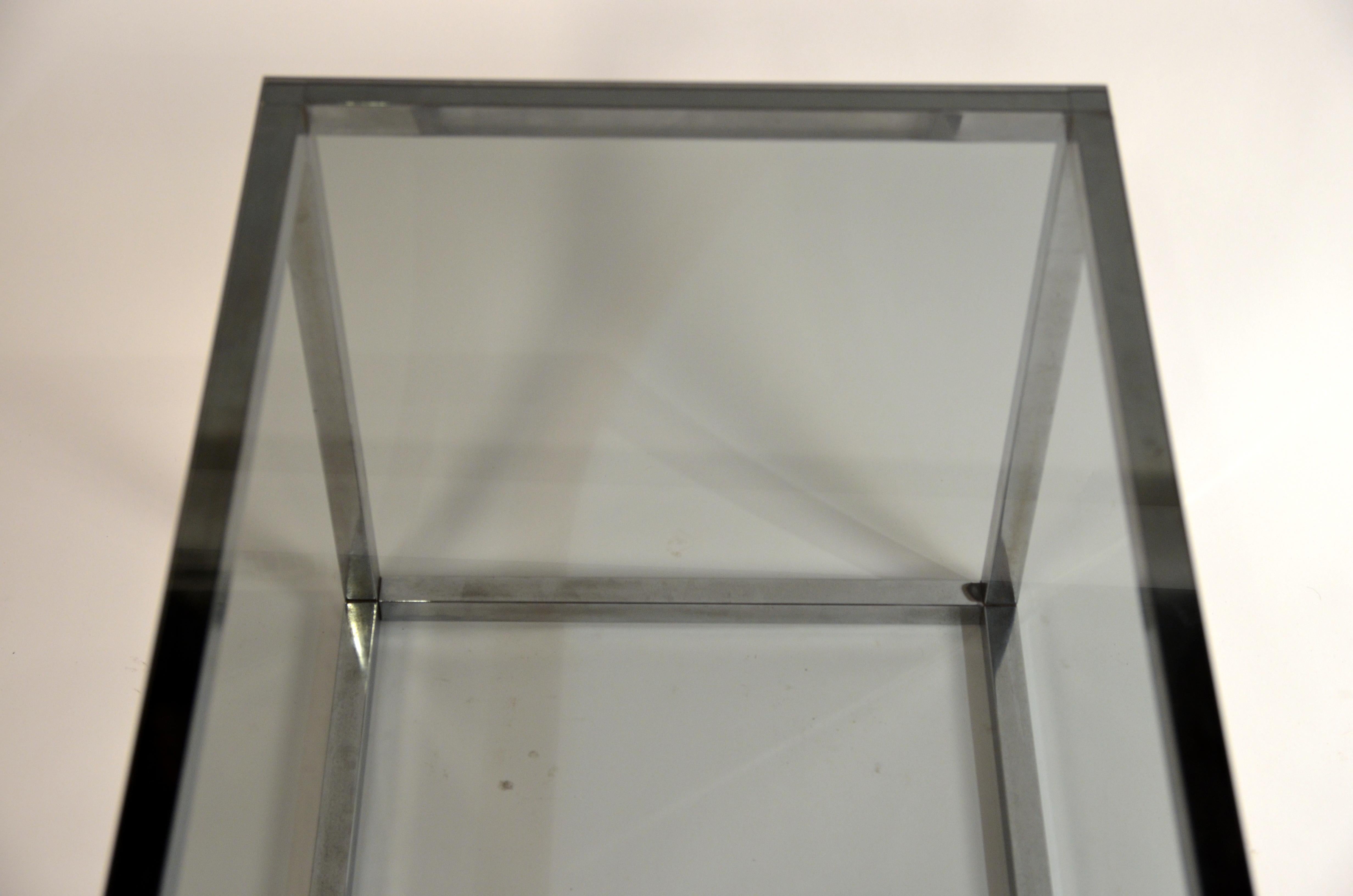 Pair of Minimalistic Chrome and Smoked Glass Side or End Tables 1