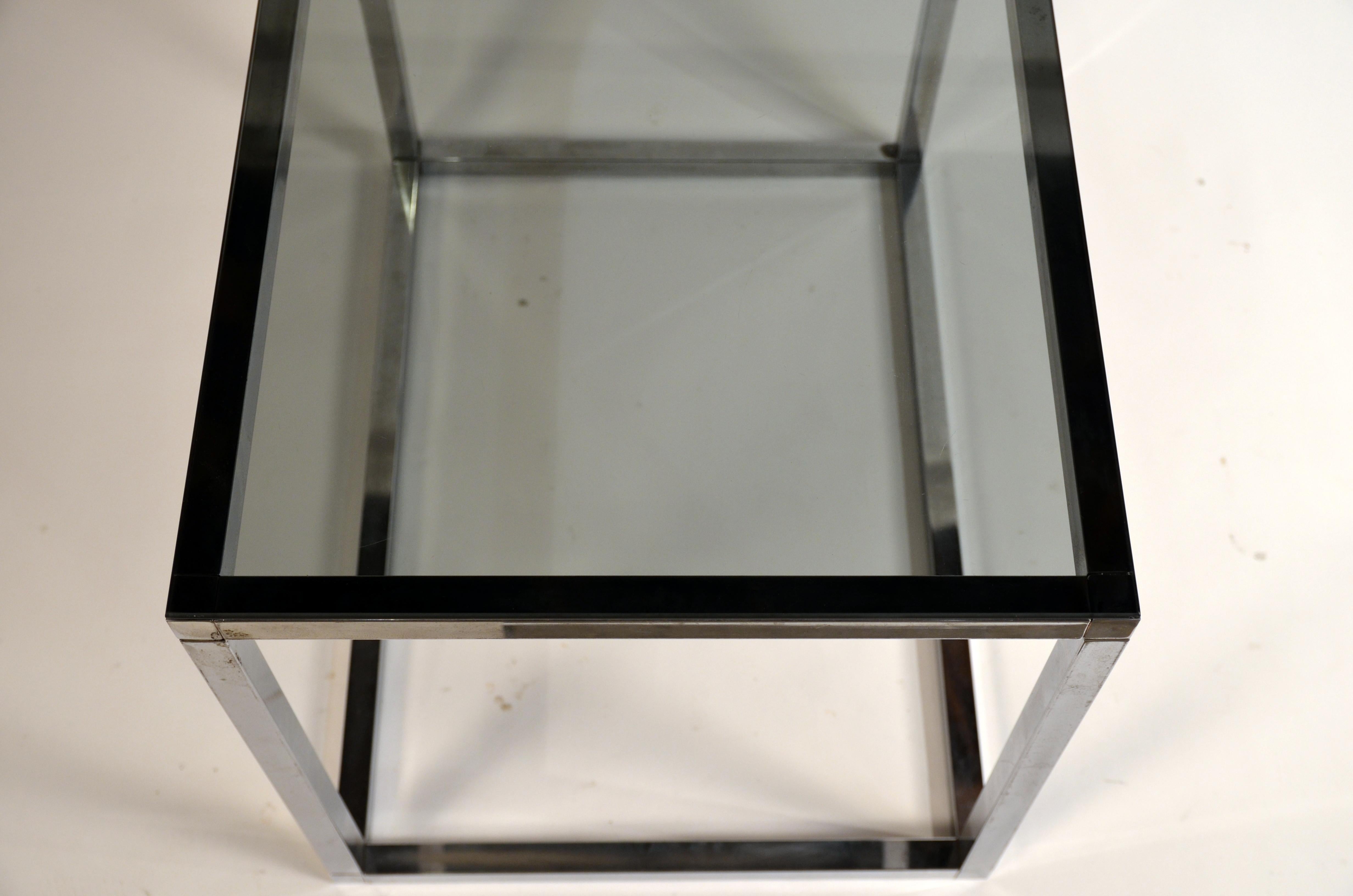 Pair of Minimalistic Chrome and Smoked Glass Side or End Tables 2